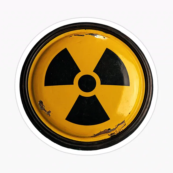 Radioactive Symbol Retro Yellow Dome on Teal: Sticker