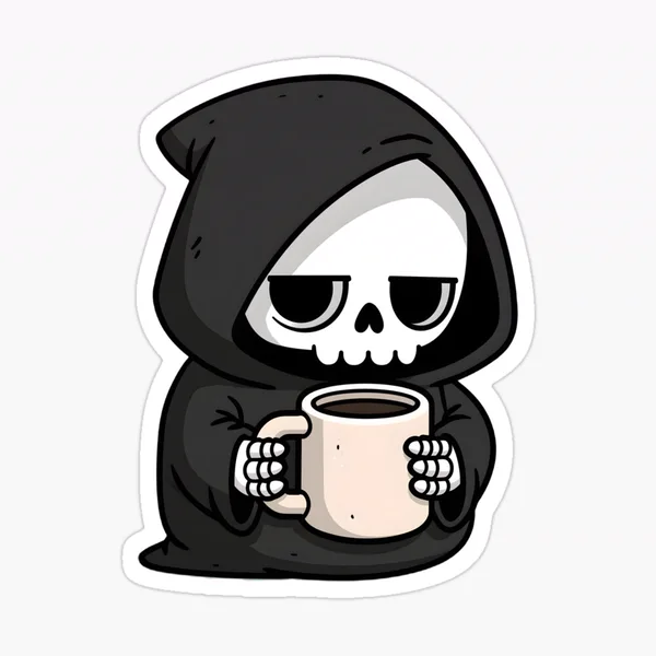 Grim Reaper Coffee Cute Sleepy Skeleton on Mint: Sticker