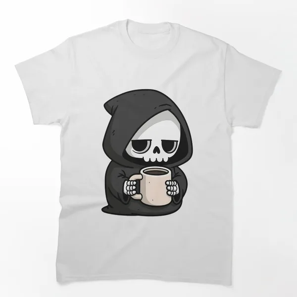 Grim Reaper Coffee Cute Sleepy Skeleton on Mint: Classic T-Shirt