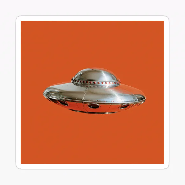 UFO Shiny Metal Spaceship Red Studded Dome Orange: Sticker