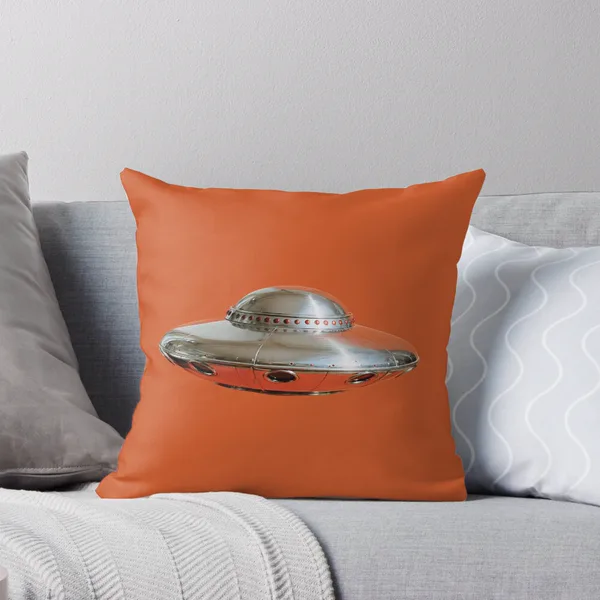 UFO Shiny Metal Spaceship Red Studded Dome Orange: Throw Pillow