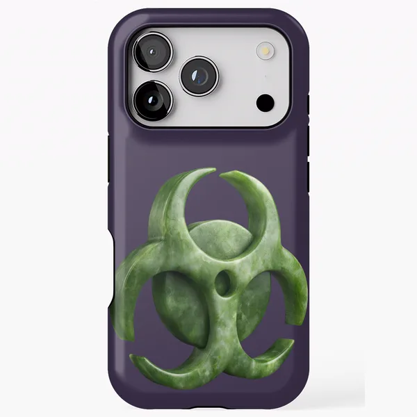 Biohazard Symbol Carved Jade Green on Violet: iPhone Tough Case