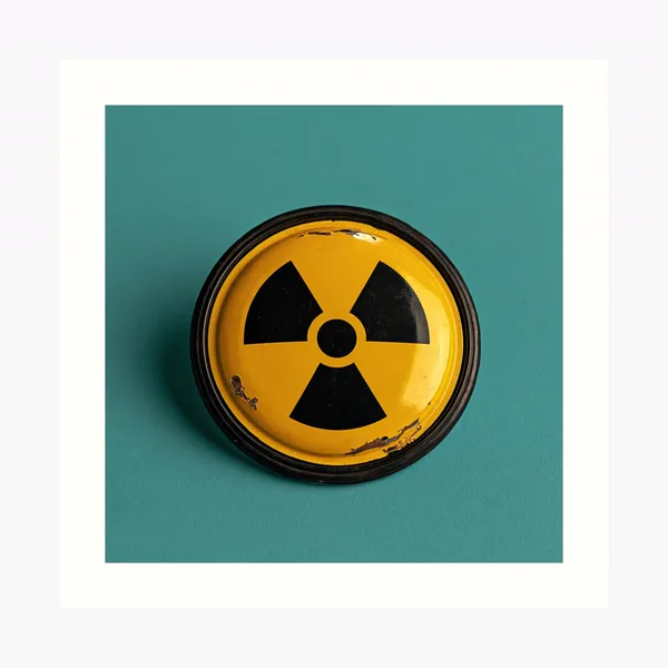Radioactive Symbol Retro Yellow Dome on Teal: Art Print