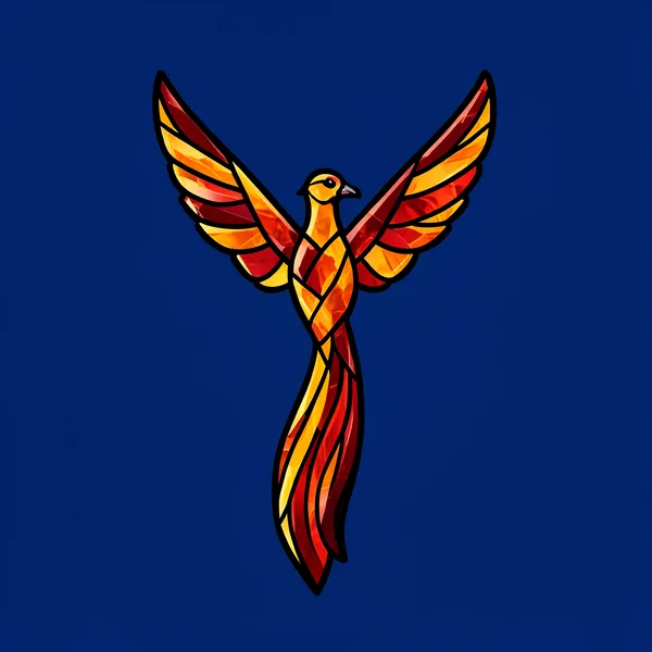 Amber Firebird Rising in Stained Glass on Navy: The design