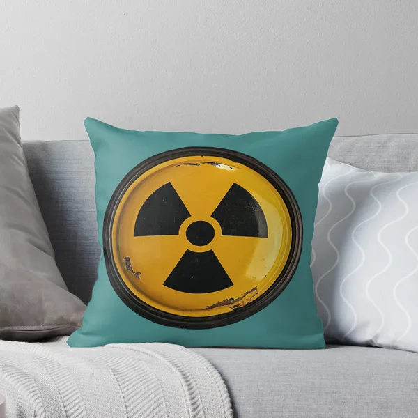 Radioactive Symbol Retro Yellow Dome on Teal: Throw Pillow