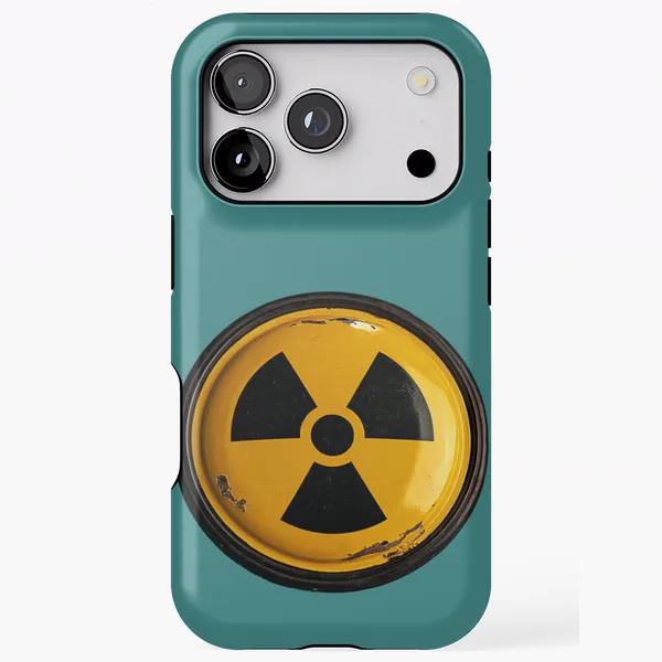 Radioactive Symbol Retro Yellow Dome on Teal: iPhone Tough Case
